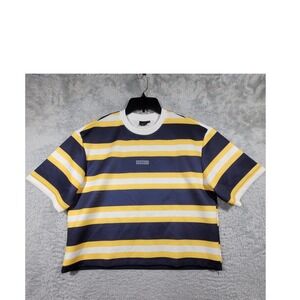 Sumwon Striped Shirt Medium Blue Yellow White Short Sleeve